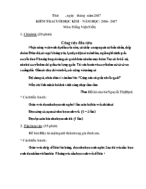 Đề kiểm tra cuối học kỳ II môn Tiếng Việt (Viết) Lớp 5 - Năm học 2016-2017